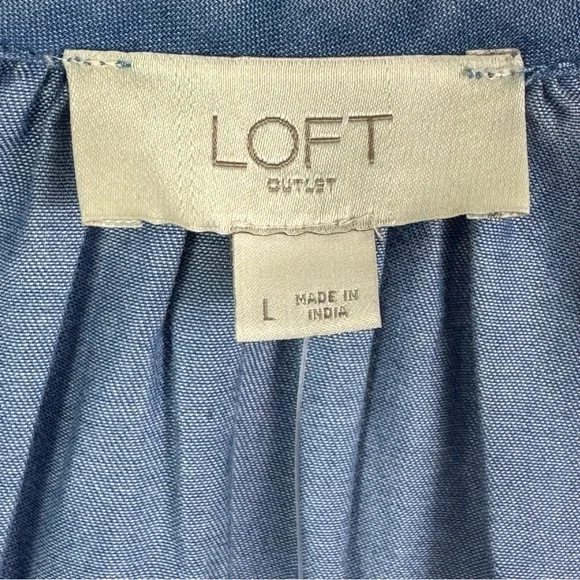 NWT Loft Outlet Chambray Lyocell Peasant Top Ruffles Flowy Soft Women's Large - Picture 10 of 11